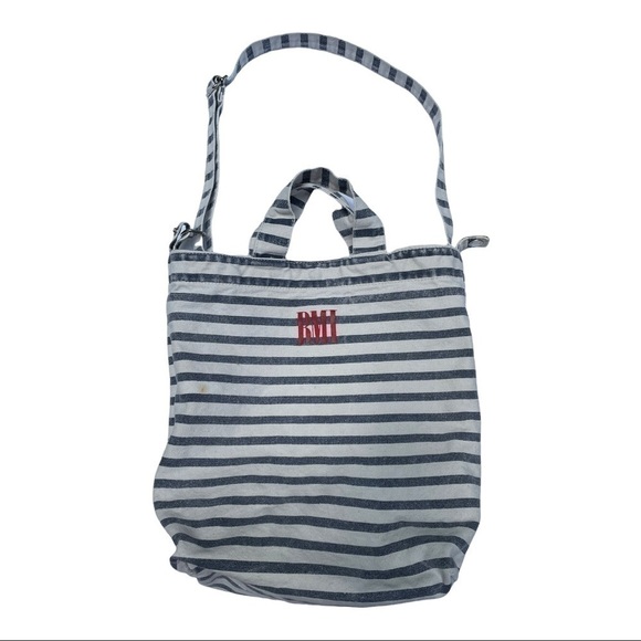 DENIM BMI blue & white stripe double handle tote. - Picture 8 of 10